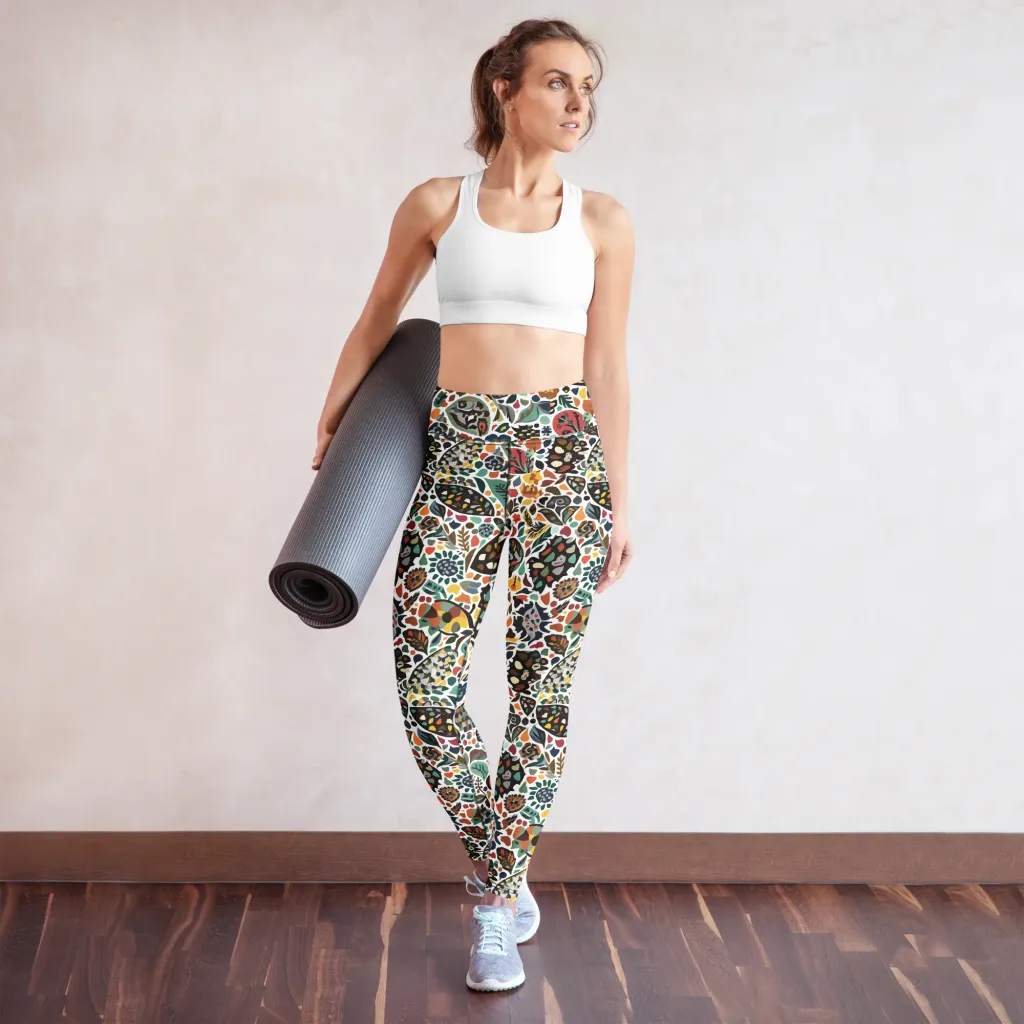 Folk Garden Mosaic on Yoga Leggings — Front