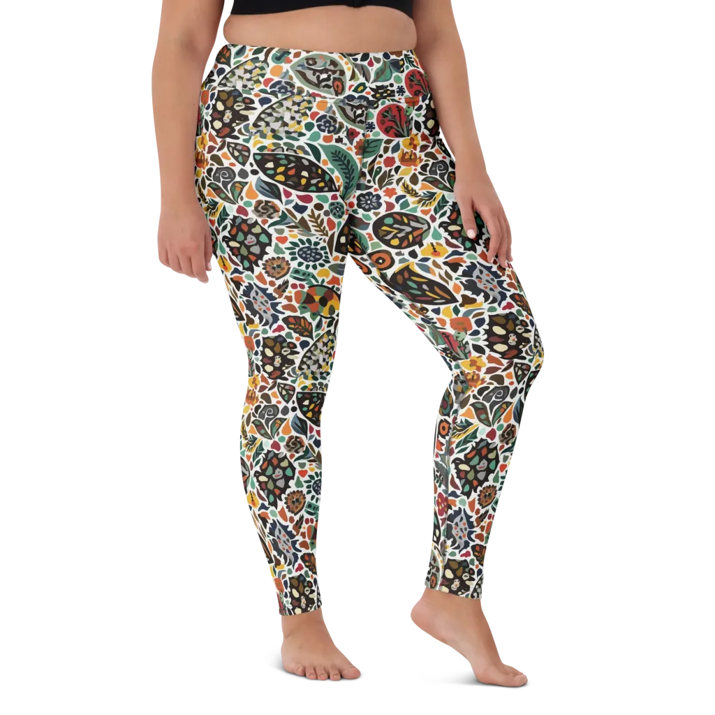Folk Garden Mosaic on Yoga Leggings — Front