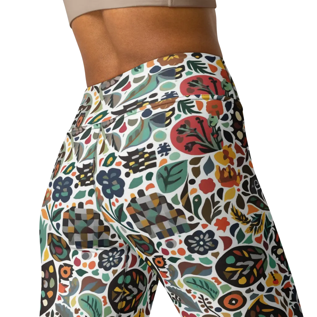 Folk Garden Mosaic on Yoga Leggings — Back