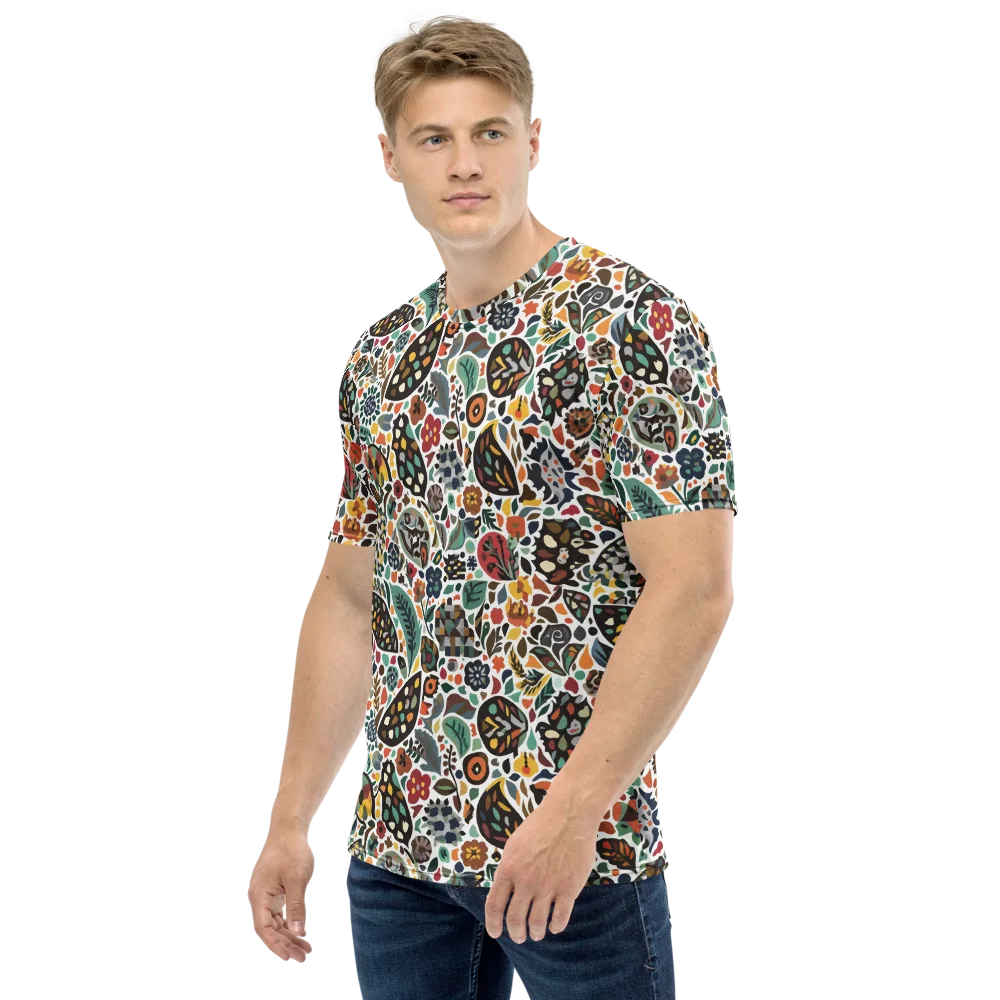 Folk Garden Mosaic on Men's Crew Neck T-Shirt — Left