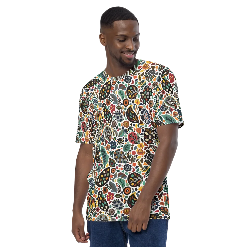 Folk Garden Mosaic on Men's Crew Neck T-Shirt — Left