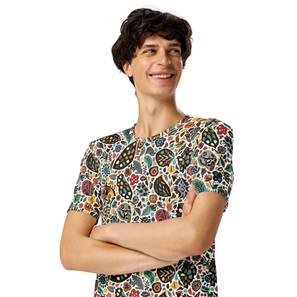 Folk Garden Mosaic on Men's Crew Neck T-Shirt — Left Front