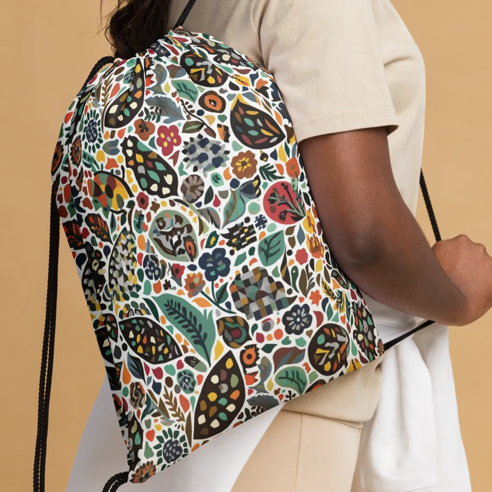 Folk Garden Mosaic on Drawstring Bag — Front