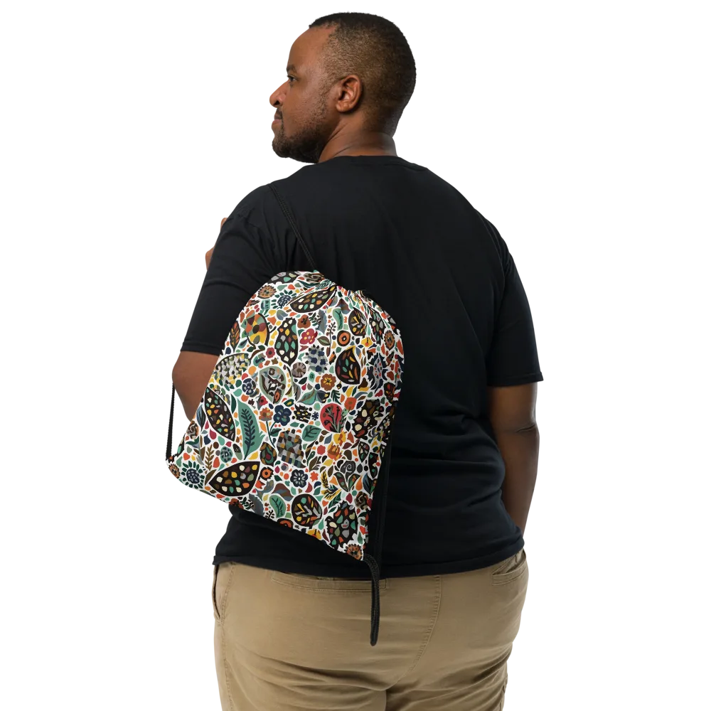 Folk Garden Mosaic on Drawstring Bag — Front