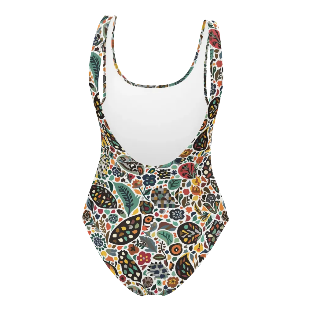 Folk Garden Mosaic on One-Piece Swimsuit — Back