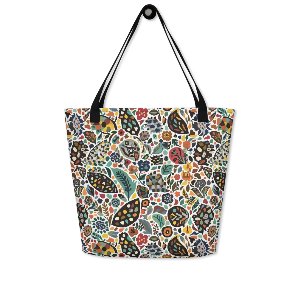 Folk Garden Mosaic on Large Tote Bag W/ Pocket — Front