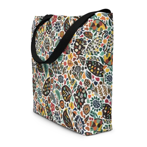Folk Garden Mosaic on a Large Tote Bag W/ Pocket