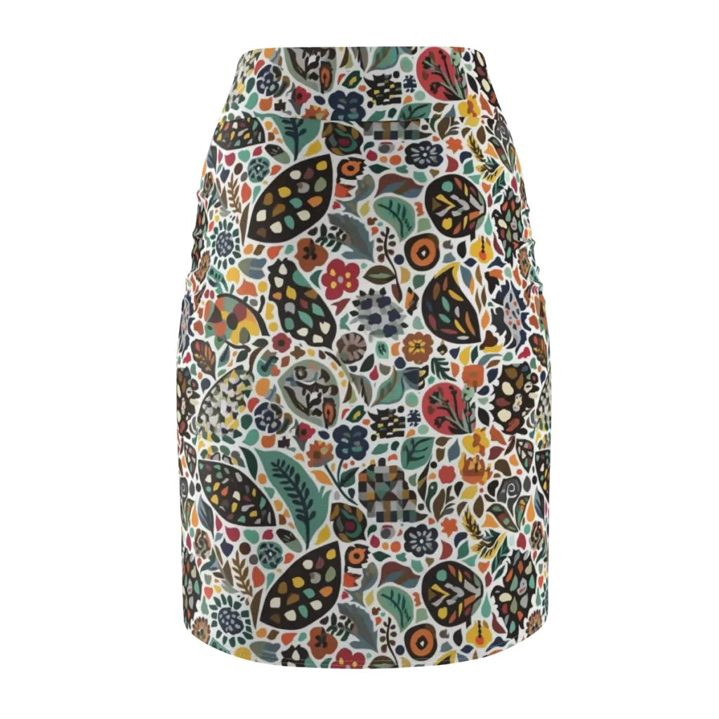 Folk Garden Mosaic on Pencil Skirt — Back