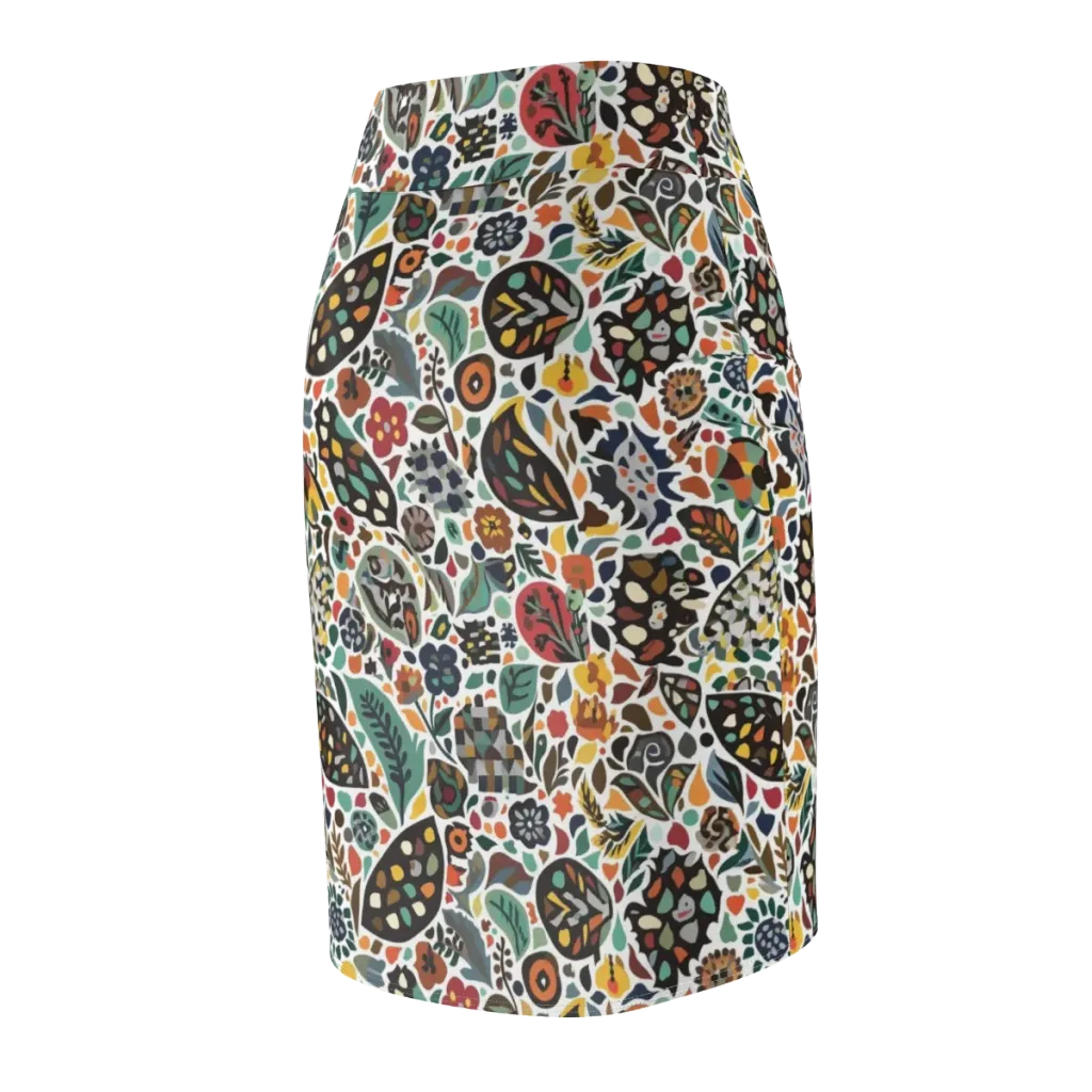 Folk Garden Mosaic on Pencil Skirt — Back Side