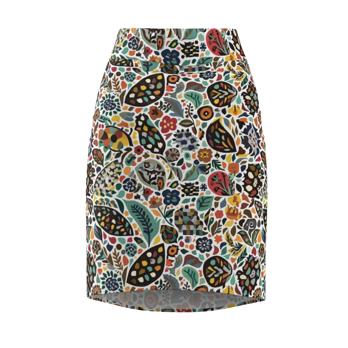 Folk Garden Mosaic on Pencil Skirt — Front