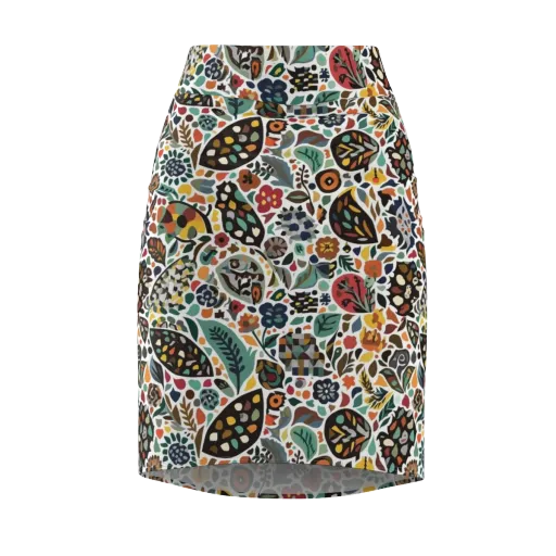 Folk Garden Mosaic on a Pencil Skirt