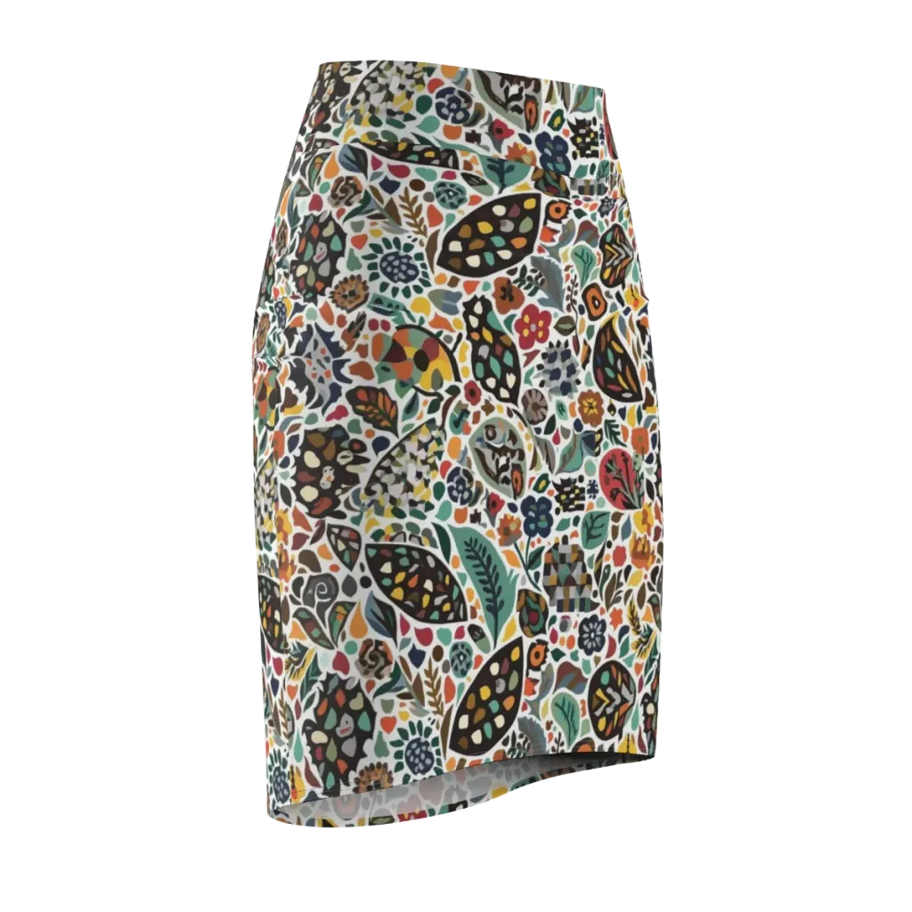 Folk Garden Mosaic on Pencil Skirt — Front Side