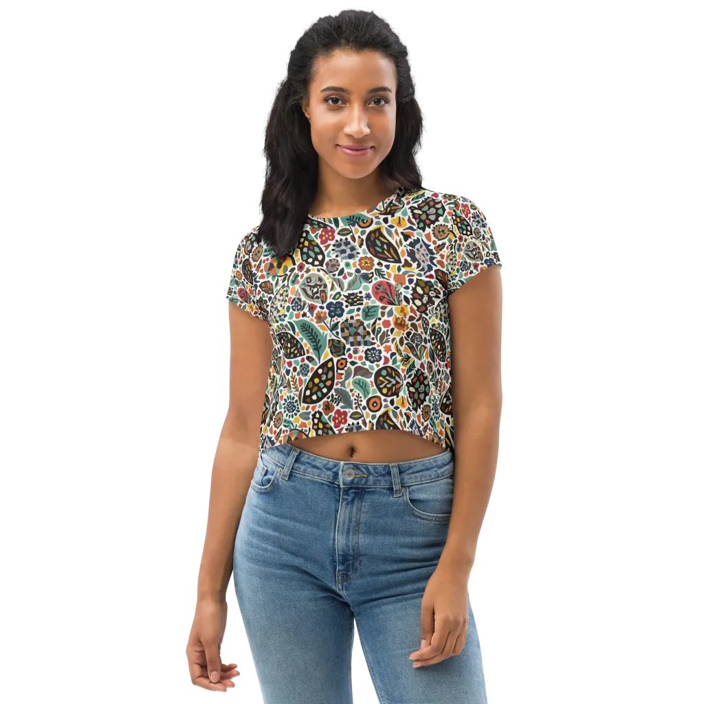 Folk Garden Mosaic on Crop Tee — Front