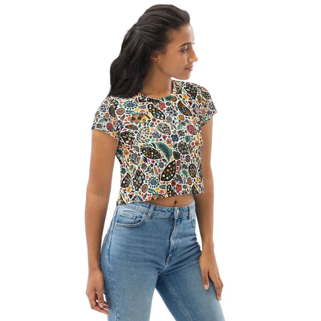 Folk Garden Mosaic on Crop Tee — Right Front