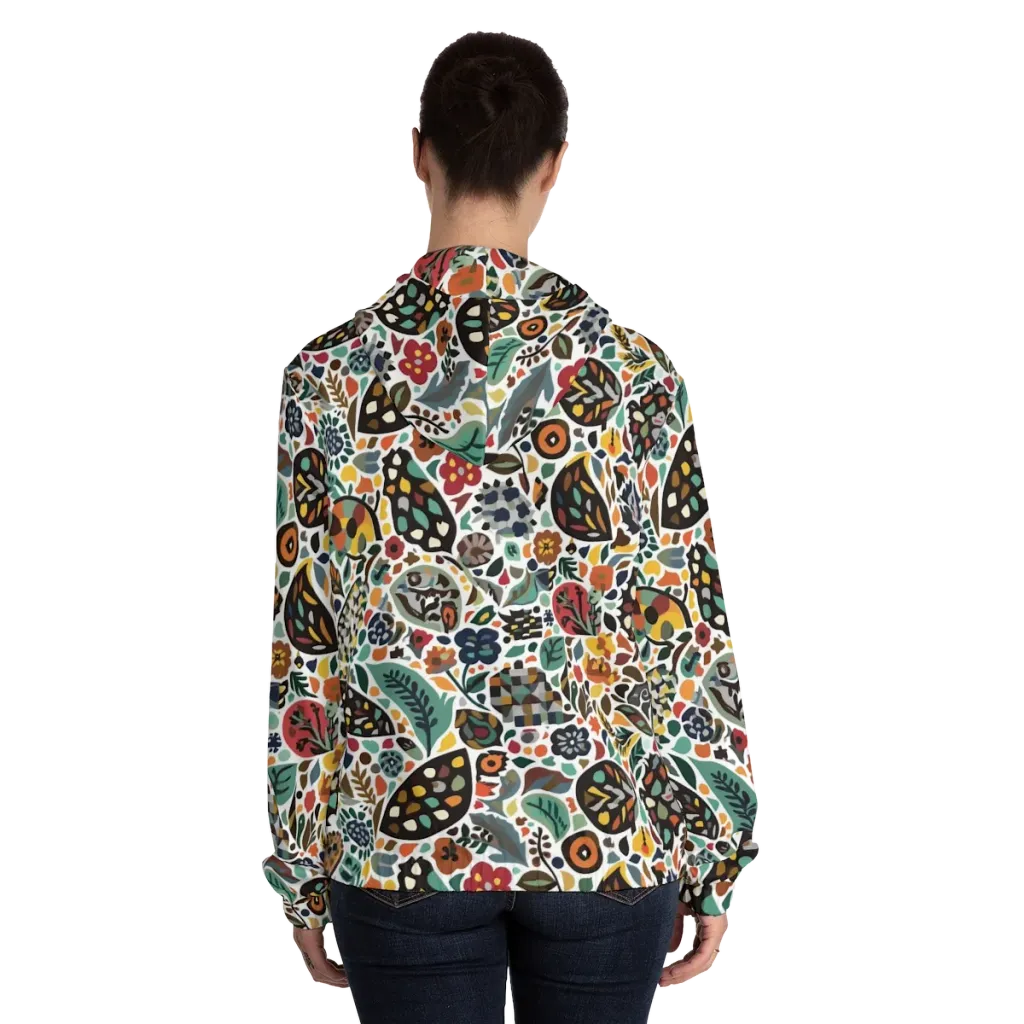 Folk Garden Mosaic on Women's Full-Zip Hoodie — Back On Person