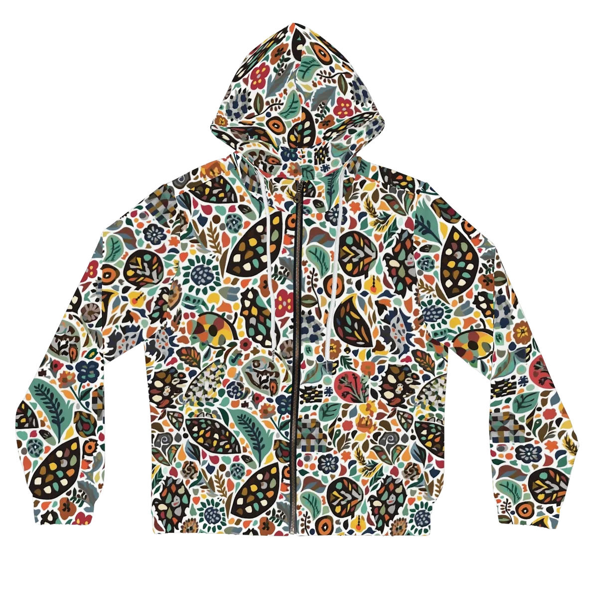 Folk Garden Mosaic on Women's Full-Zip Hoodie — Front