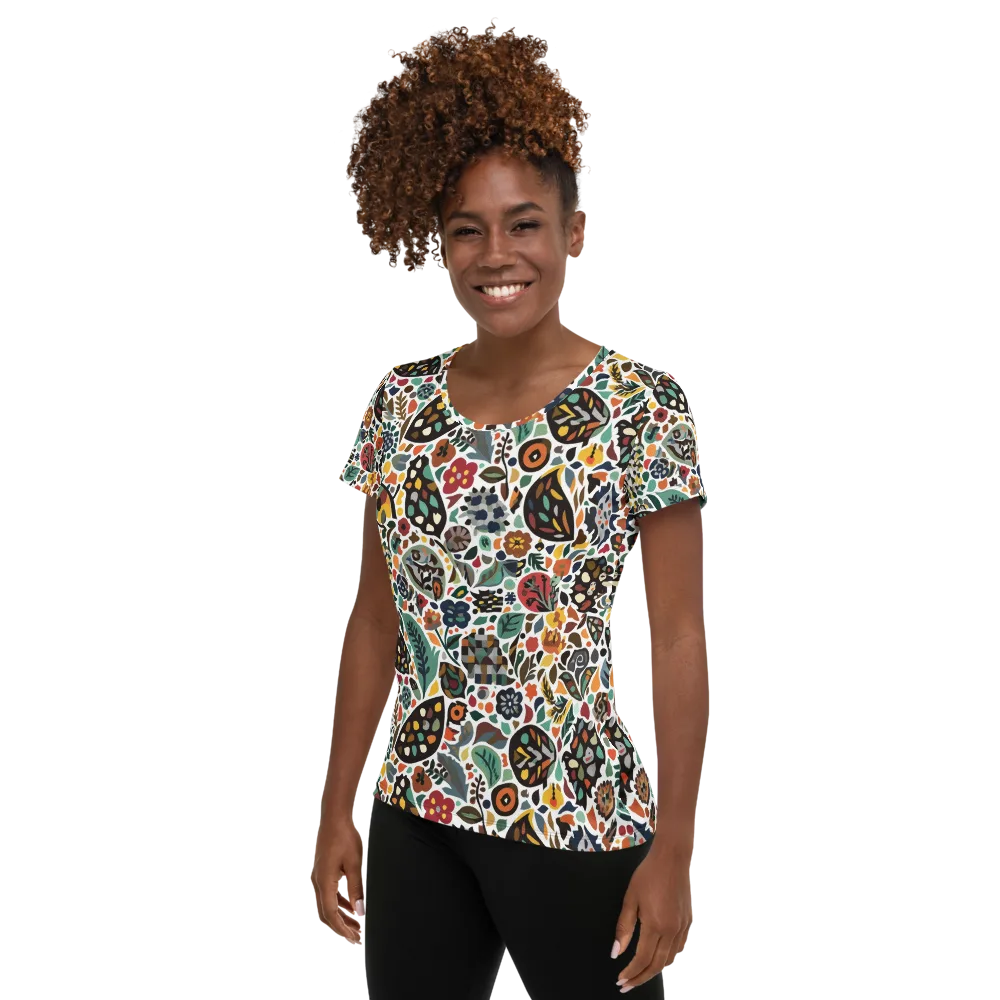 Folk Garden Mosaic on Women's Athletic T-Shirt — Left
