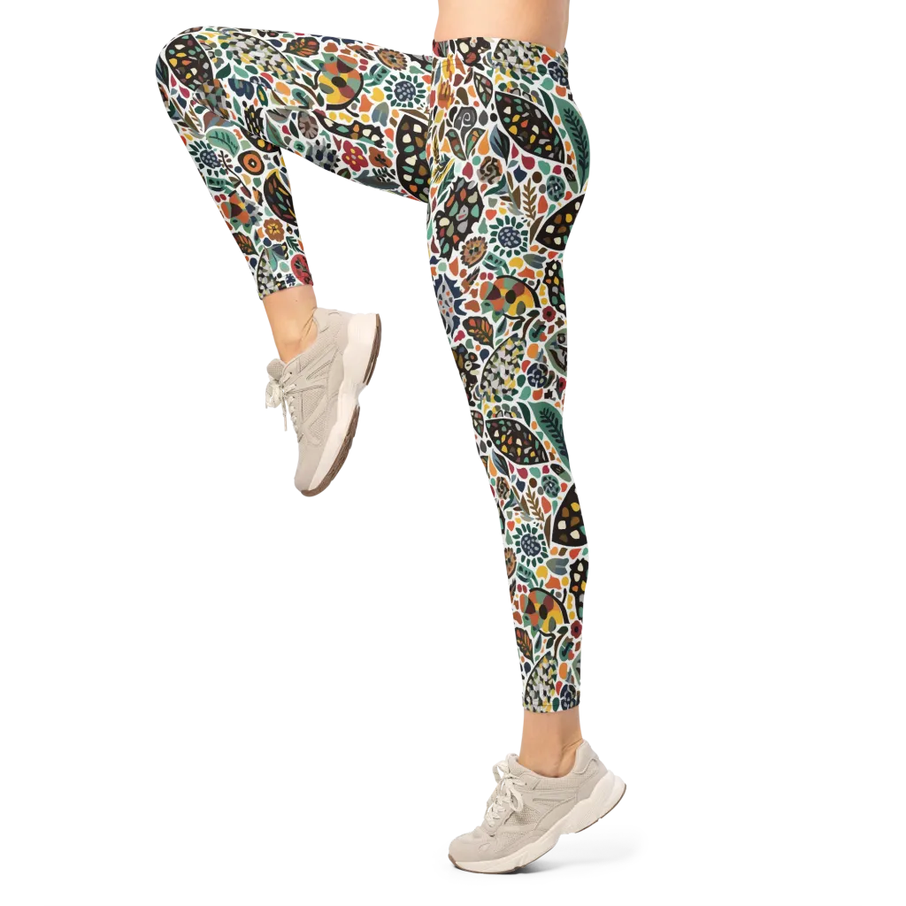 Folk Garden Mosaic on Leggings — Left