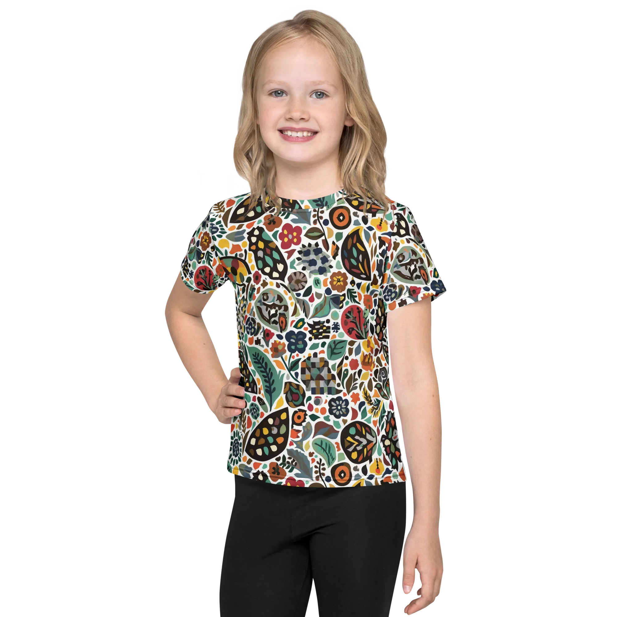 Folk Garden Mosaic on Kids Crew Neck T-Shirt — Front