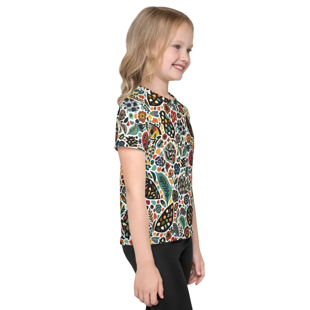 Folk Garden Mosaic on Kids Crew Neck T-Shirt — Right