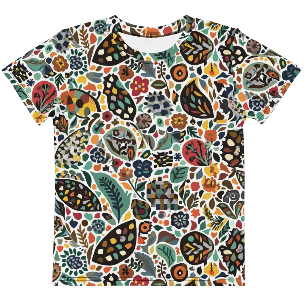 Folk Garden Mosaic on Kids Crew Neck T-Shirt — Front