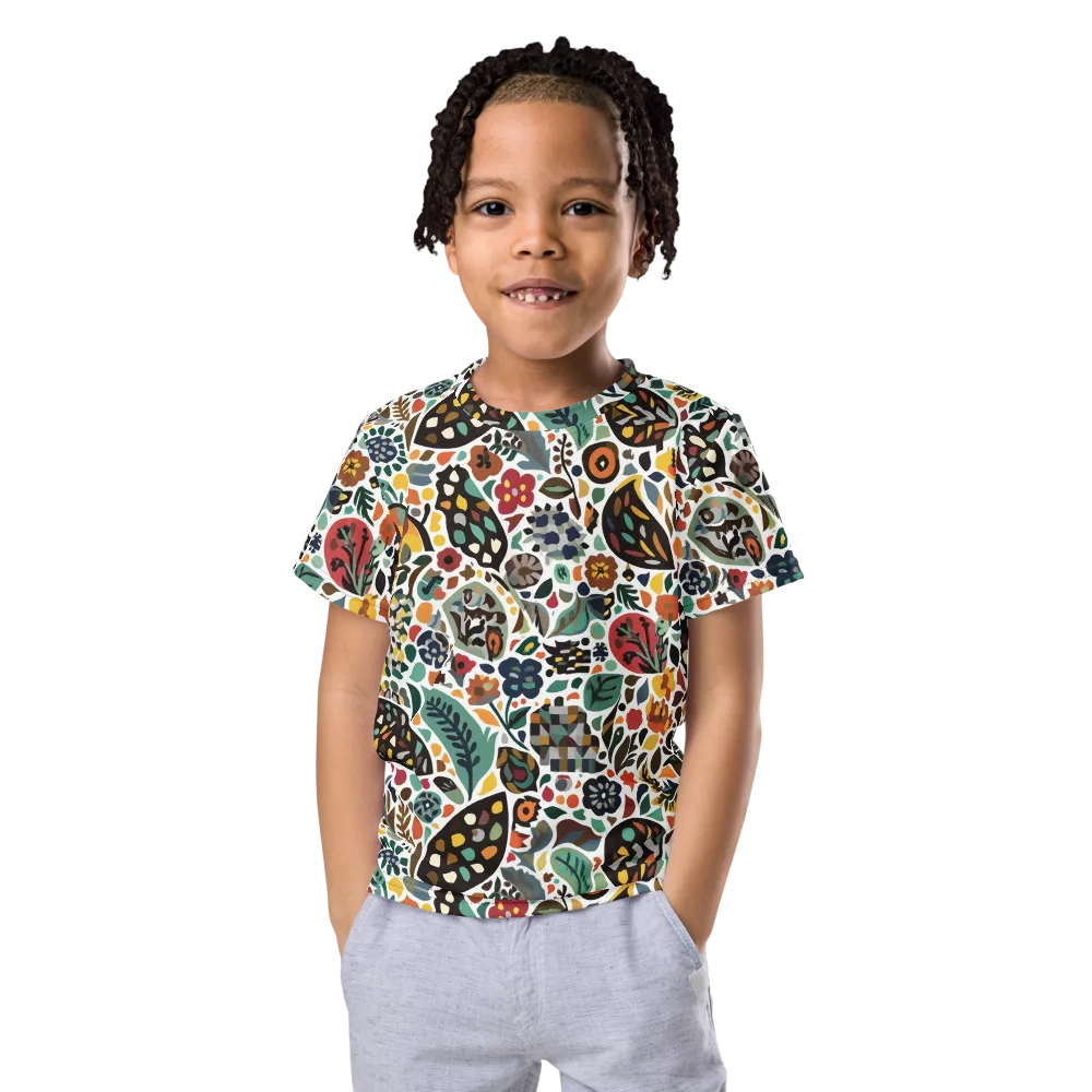 Folk Garden Mosaic on Kids Crew Neck T-Shirt — Front