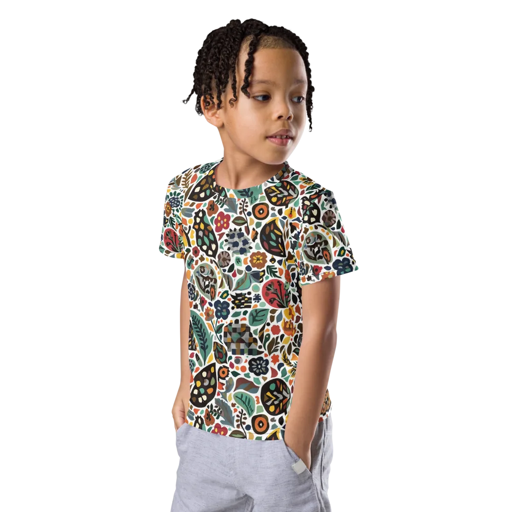 Folk Garden Mosaic on Kids Crew Neck T-Shirt — Left Front