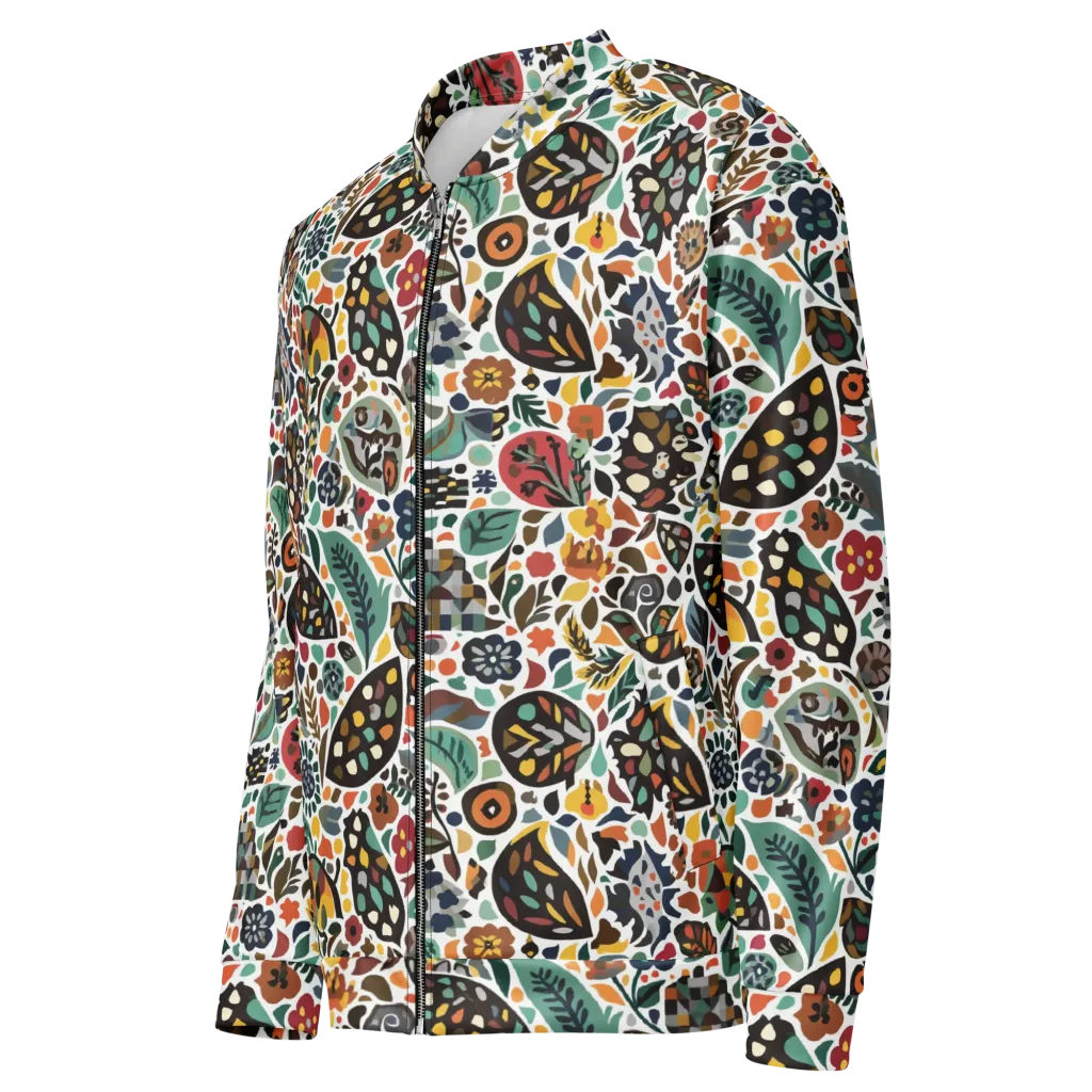 Folk Garden Mosaic on Bomber Jacket — Left Front