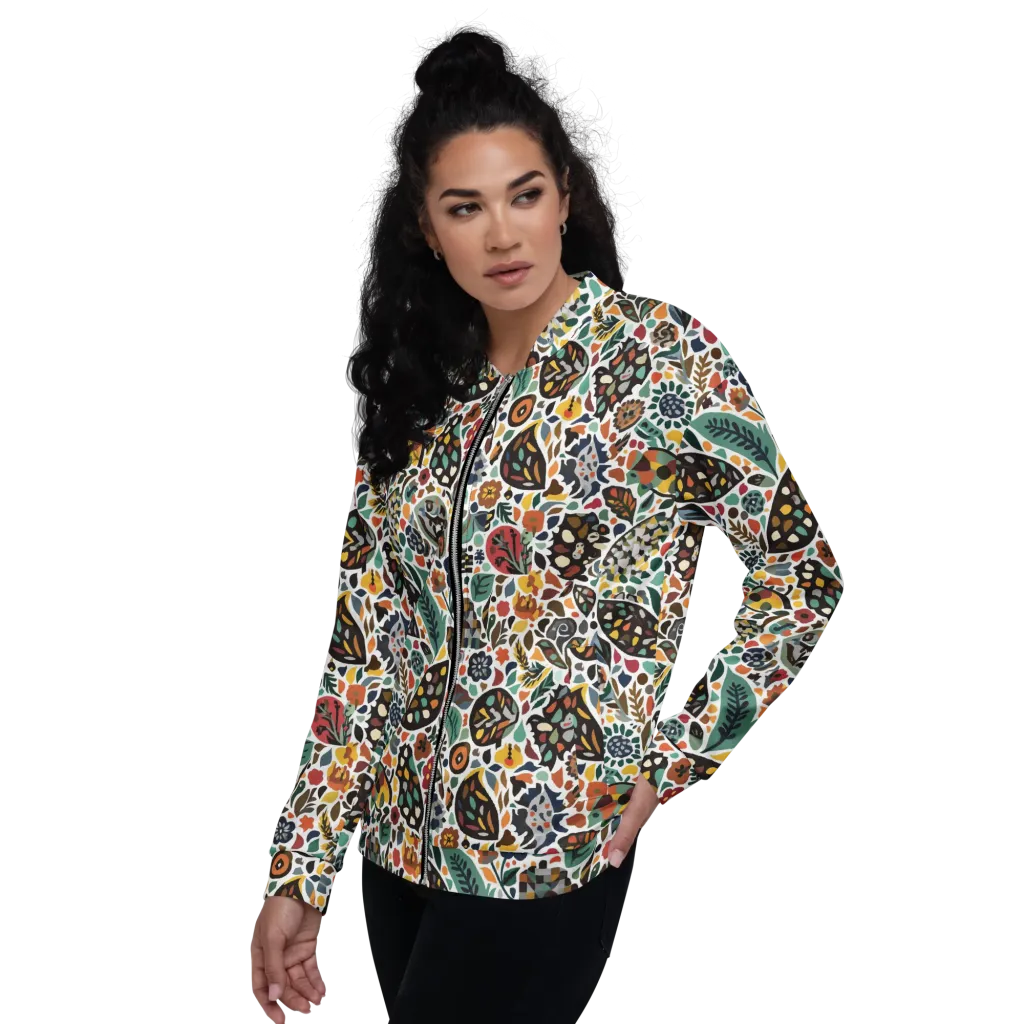 Folk Garden Mosaic on Bomber Jacket — Left