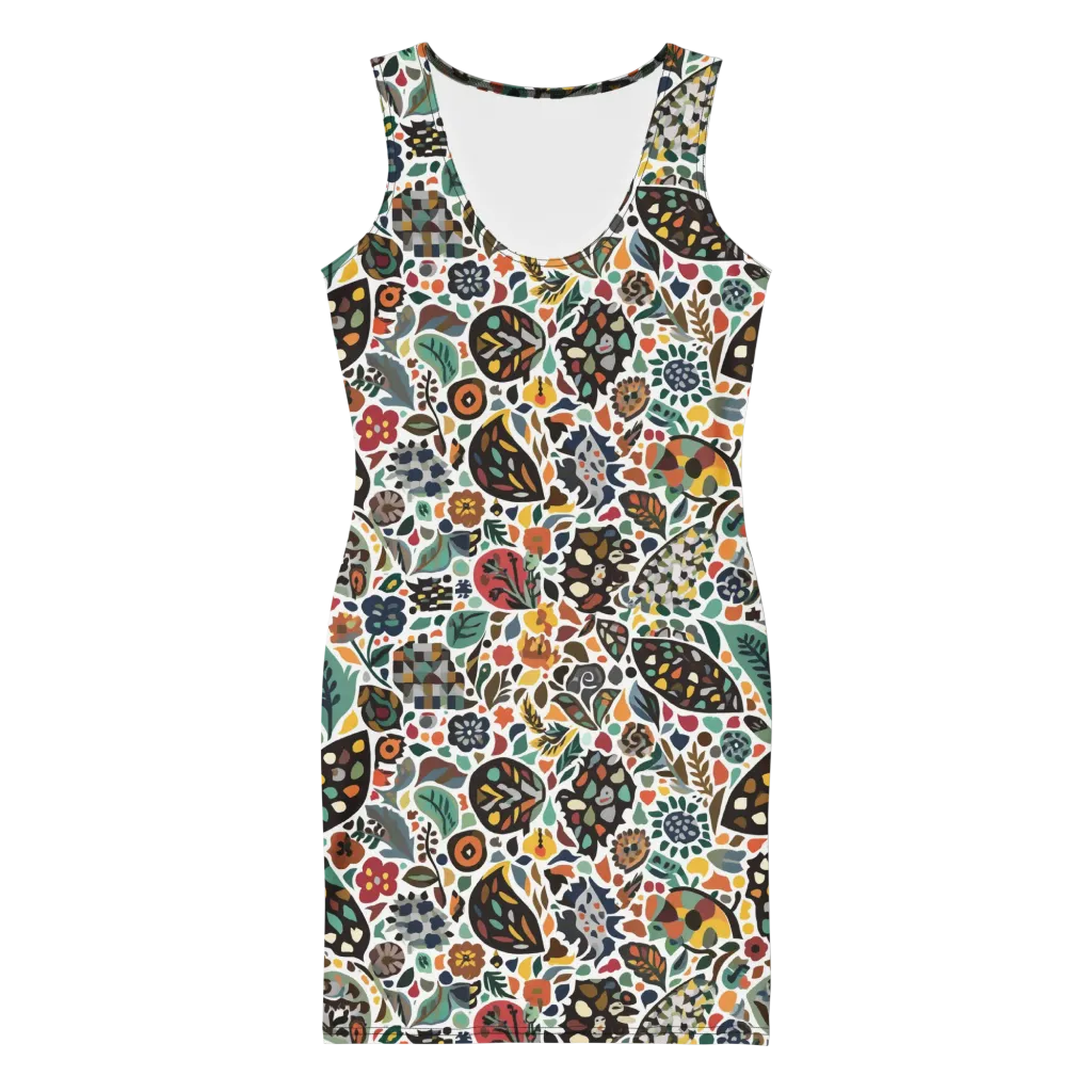 Folk Garden Mosaic on Bodycon Dress — Front