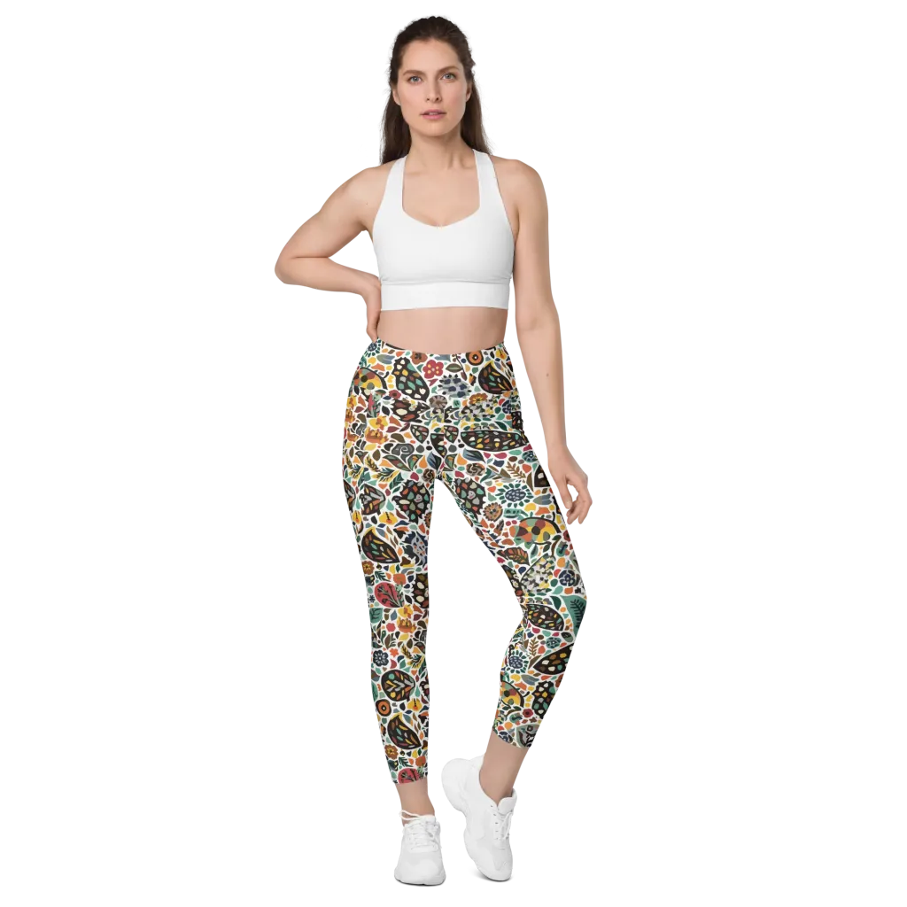 Folk Garden Mosaic on Leggings with Pockets — Front