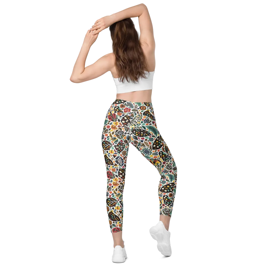 Folk Garden Mosaic on Leggings with Pockets — Back