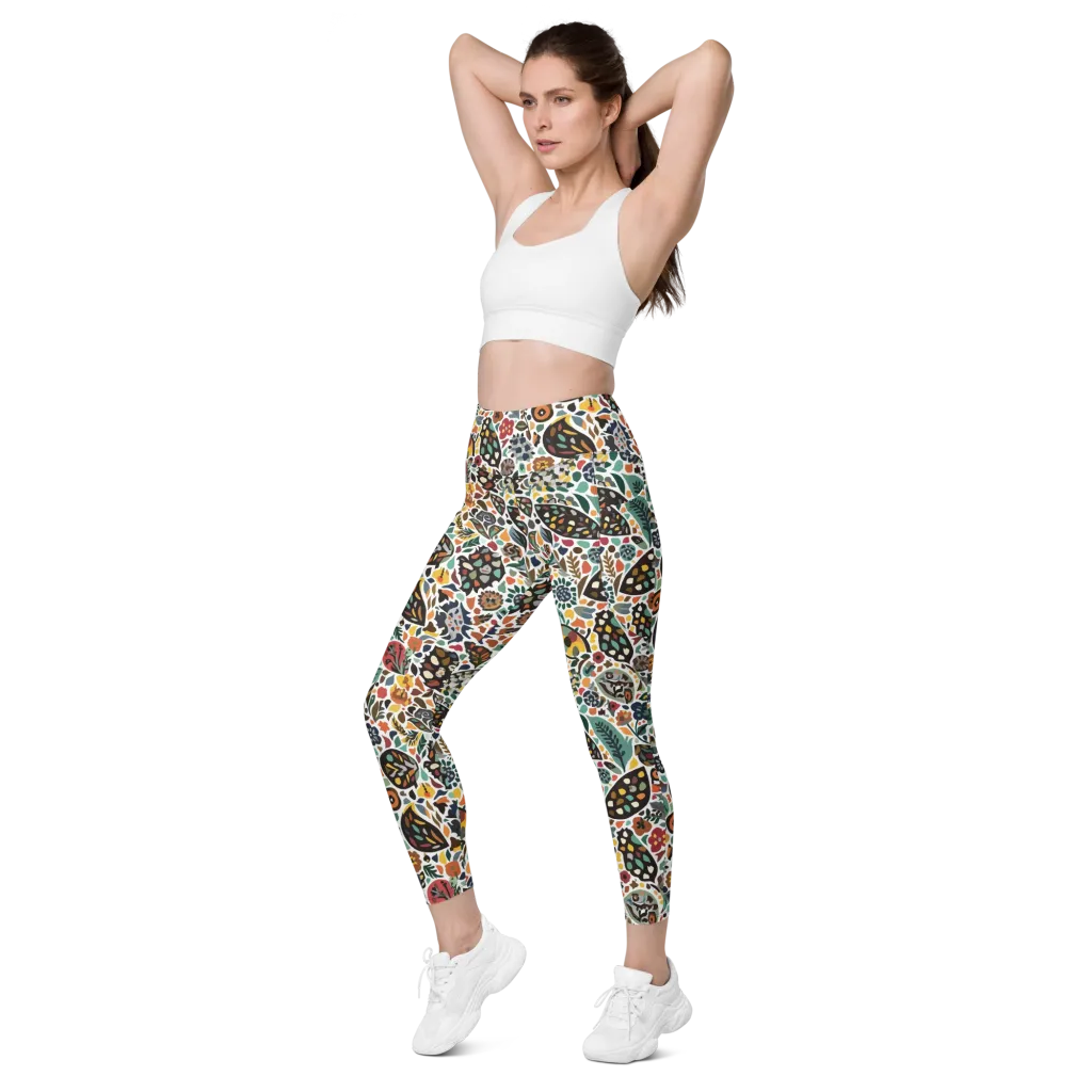 Folk Garden Mosaic on Leggings with Pockets — Left Front
