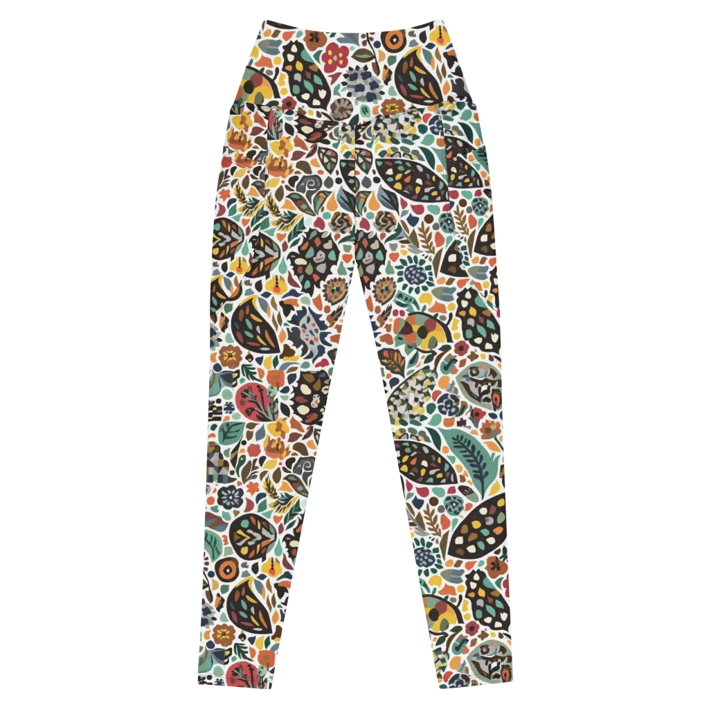 Folk Garden Mosaic on Leggings with Pockets — Front