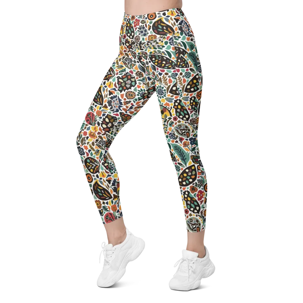 Folk Garden Mosaic on Leggings with Pockets — Left Front