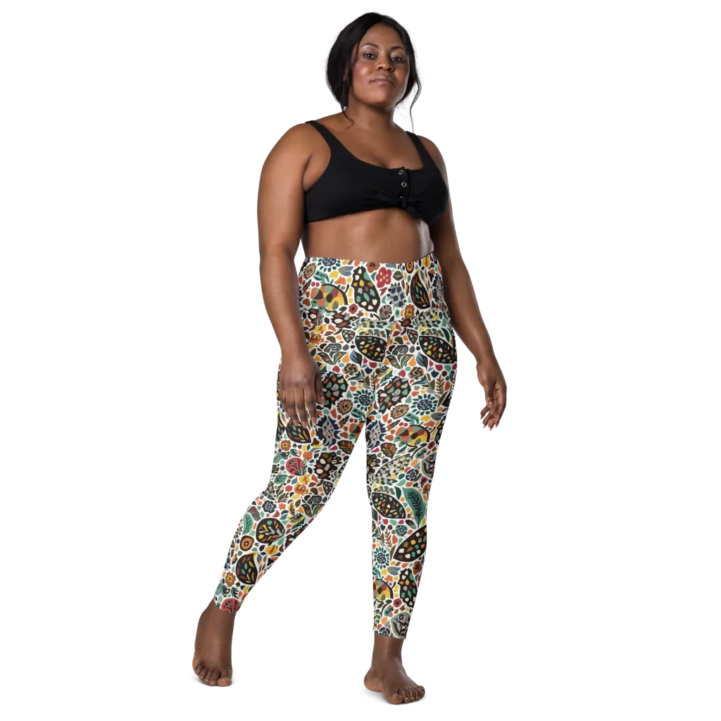 Folk Garden Mosaic on Leggings with Pockets — Front