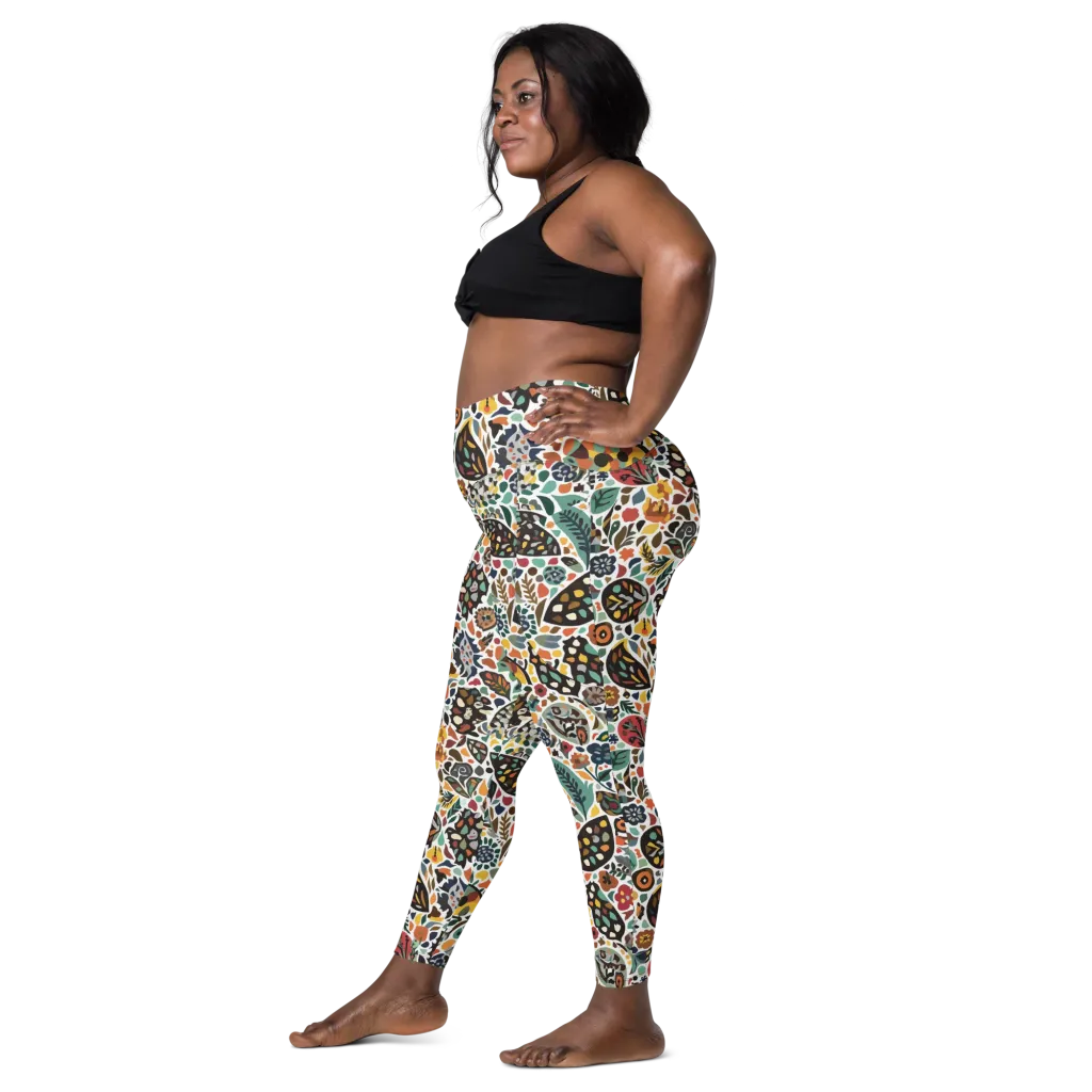 Folk Garden Mosaic on Leggings with Pockets — Left