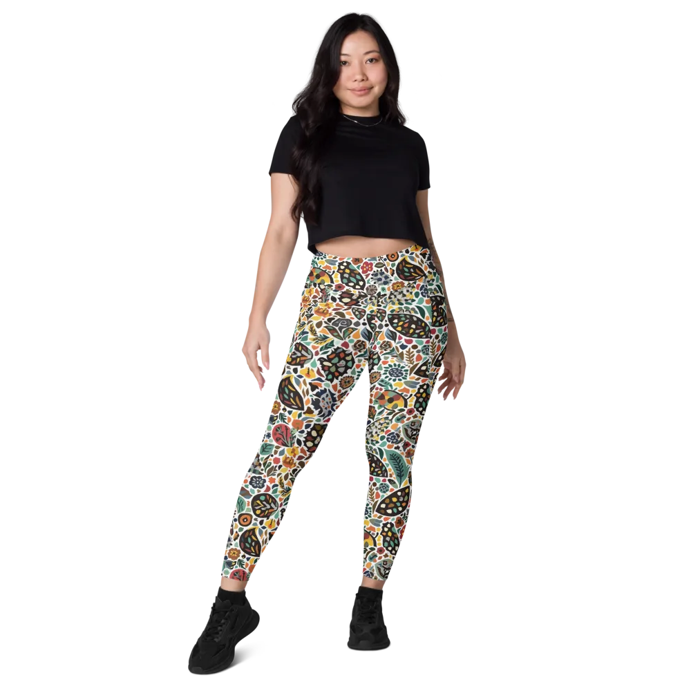 Folk Garden Mosaic on Leggings with Pockets — Front