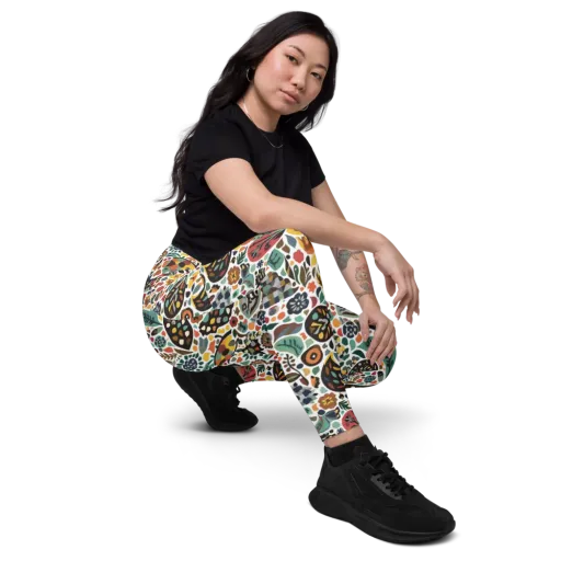 Folk Garden Mosaic on a Leggings with Pockets
