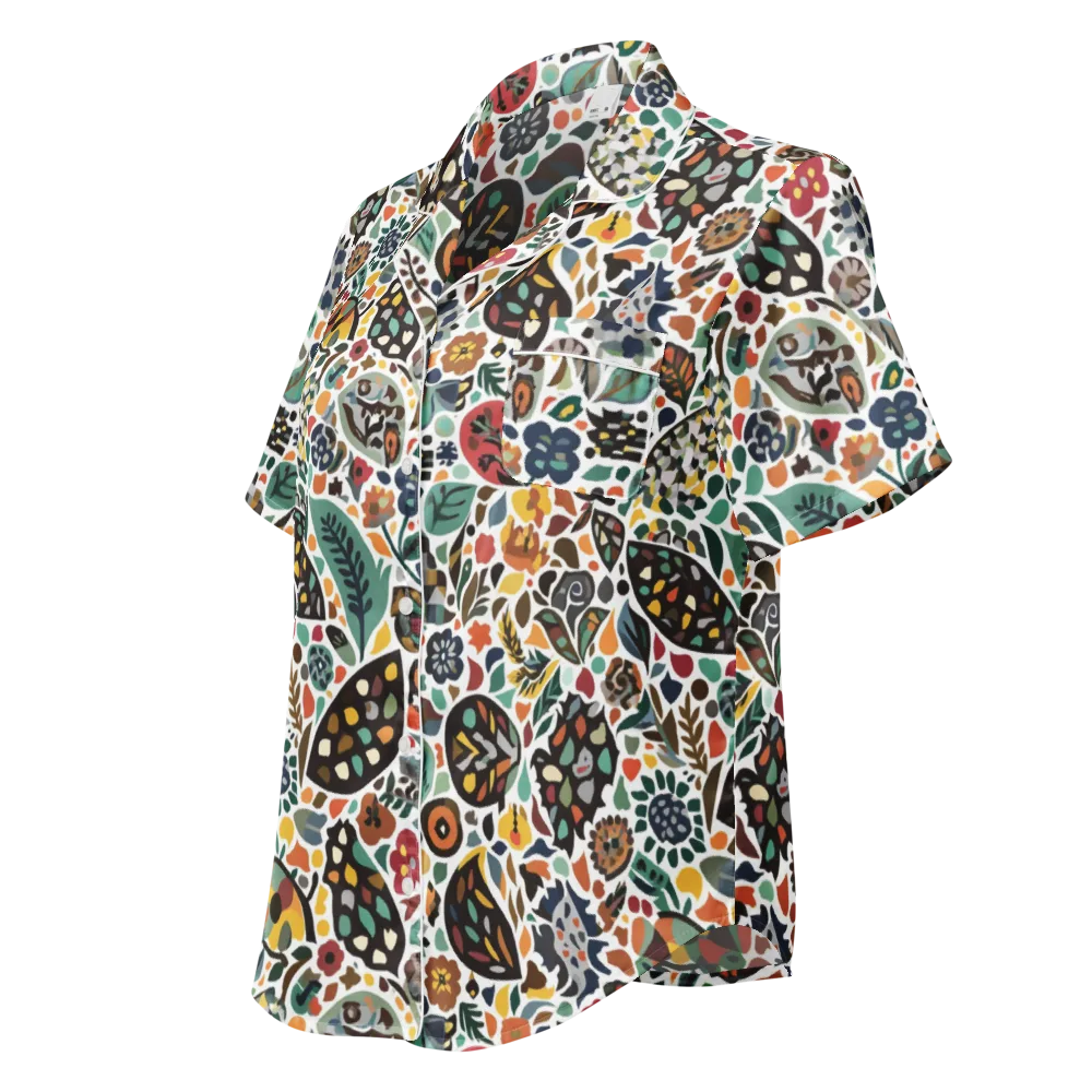 Folk Garden Mosaic on Women's Short Sleeve Pajama Top — Left Front
