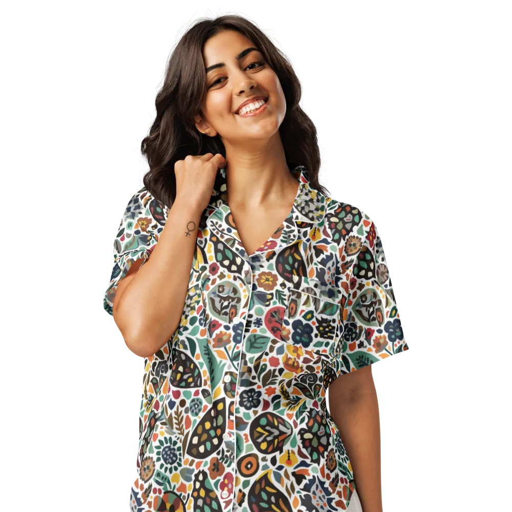 Folk Garden Mosaic on Women's Short Sleeve Pajama Top — Front