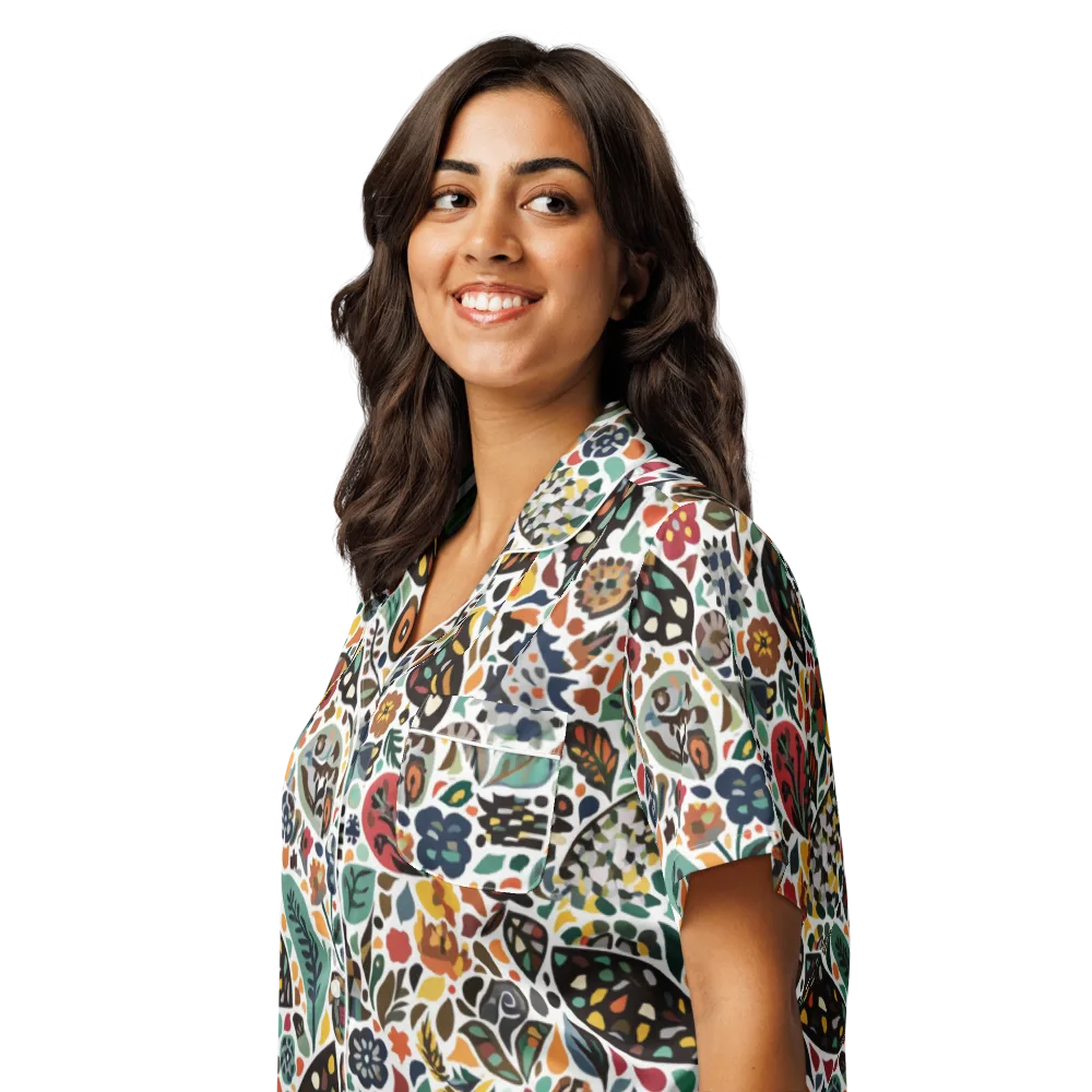 Folk Garden Mosaic on Women's Short Sleeve Pajama Top — Left Front