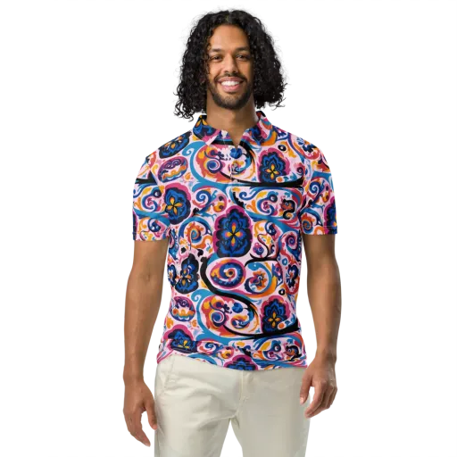 Carnival Paisley on a Men's Slim Fit Polo Shirt