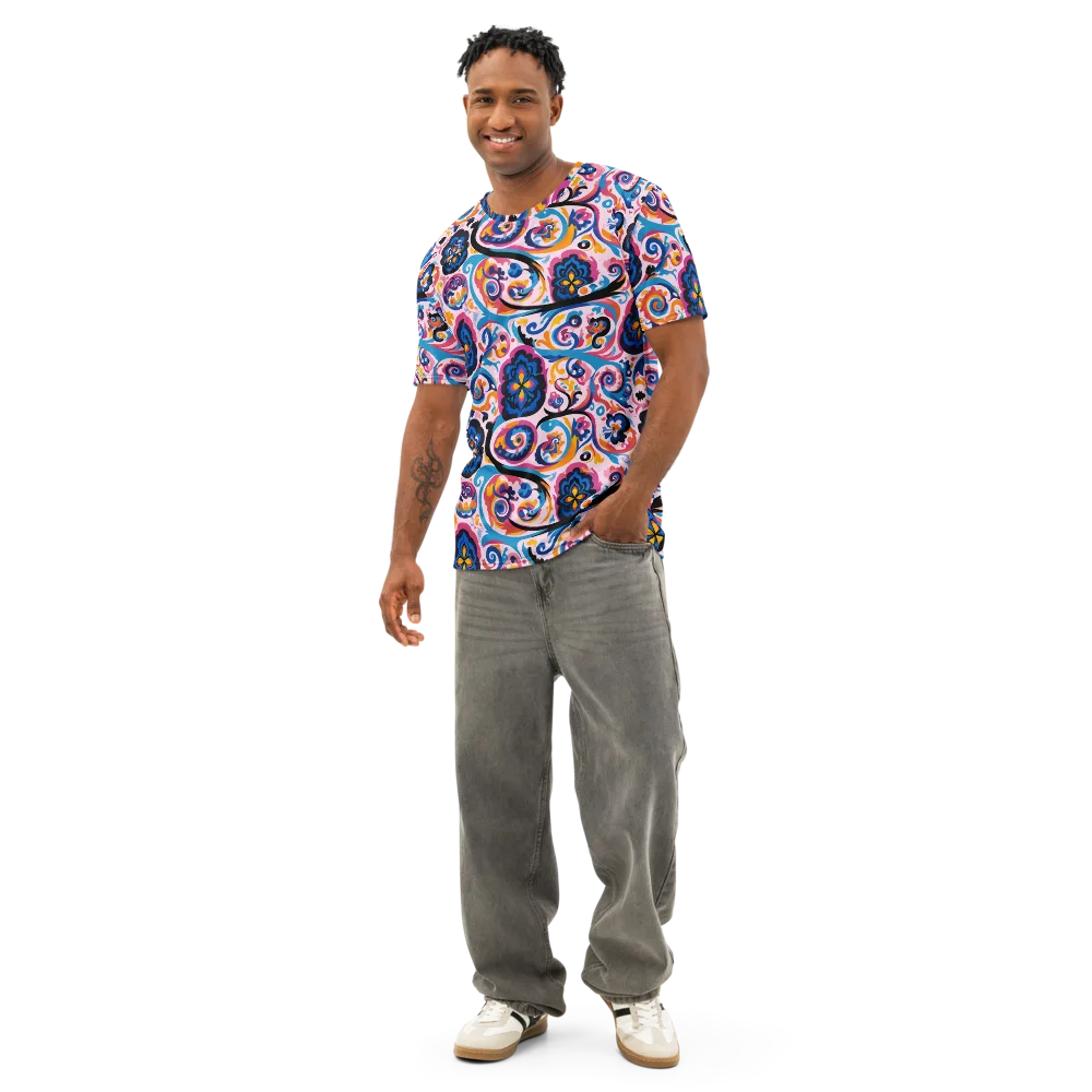 Carnival Paisley on Men's Cotton Crew Neck T-Shirt — Front