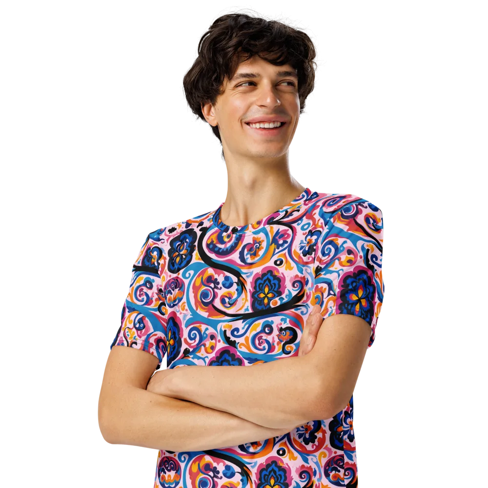 Carnival Paisley on Men's Crew Neck T-Shirt — Left Front