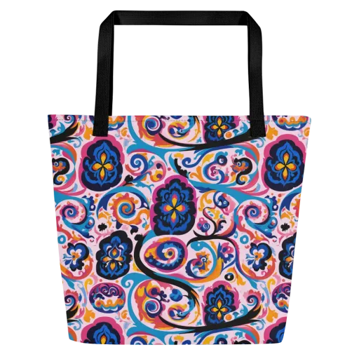 Carnival Paisley on a Large Tote Bag W/ Pocket