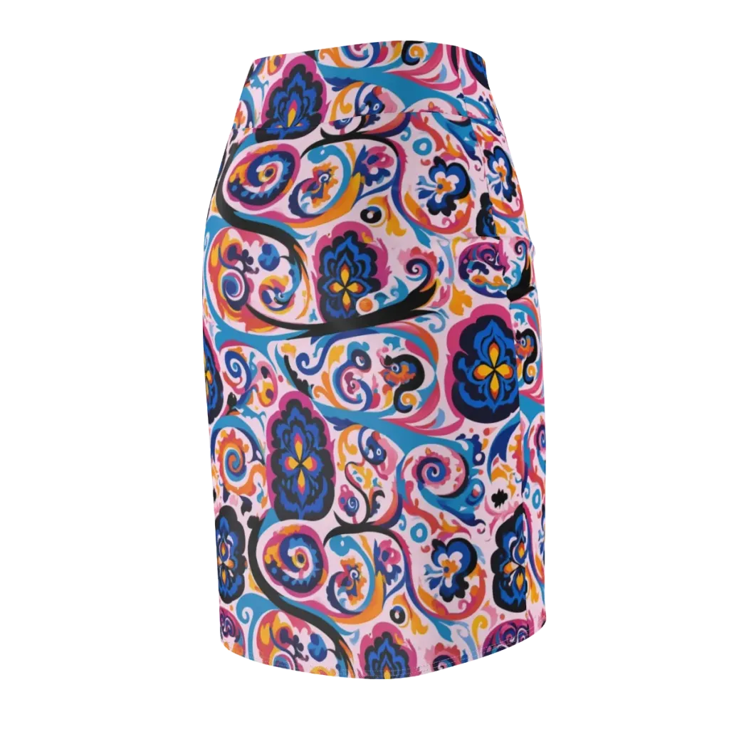 Carnival Paisley on Pencil Skirt — Back Side