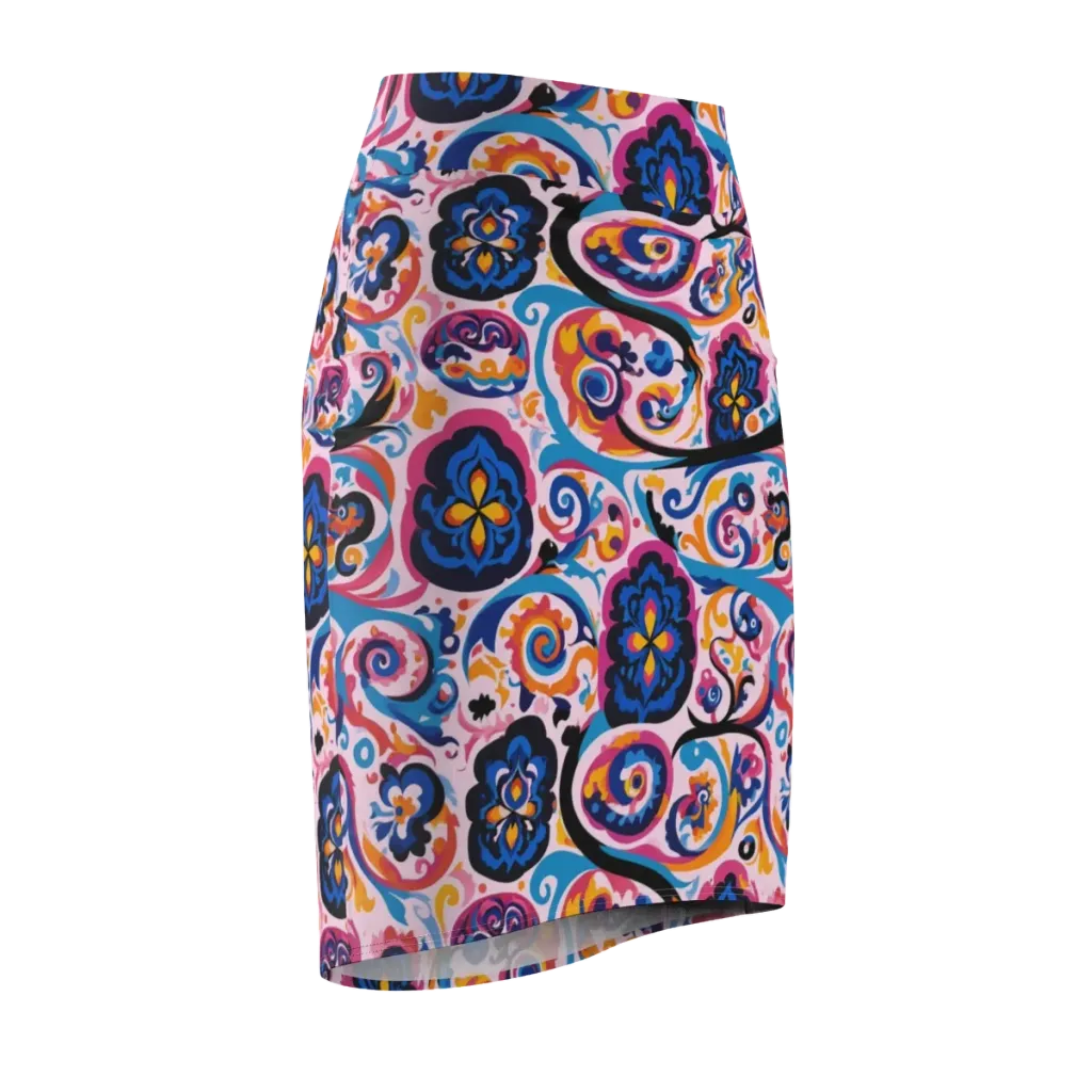Carnival Paisley on Pencil Skirt — Front Side