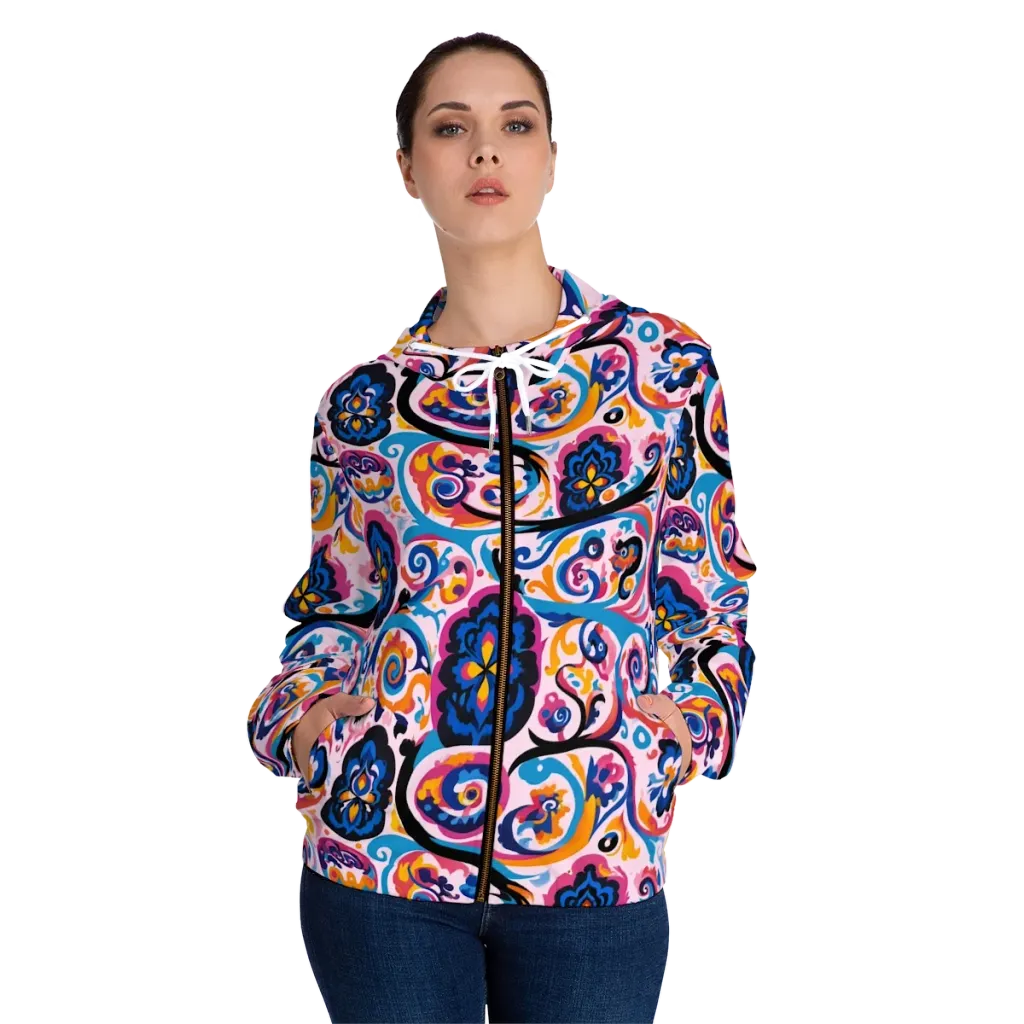Carnival Paisley on Women's Full-Zip Hoodie — Front On Person