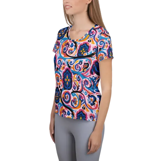 Carnival Paisley on a Women's Athletic T-Shirt